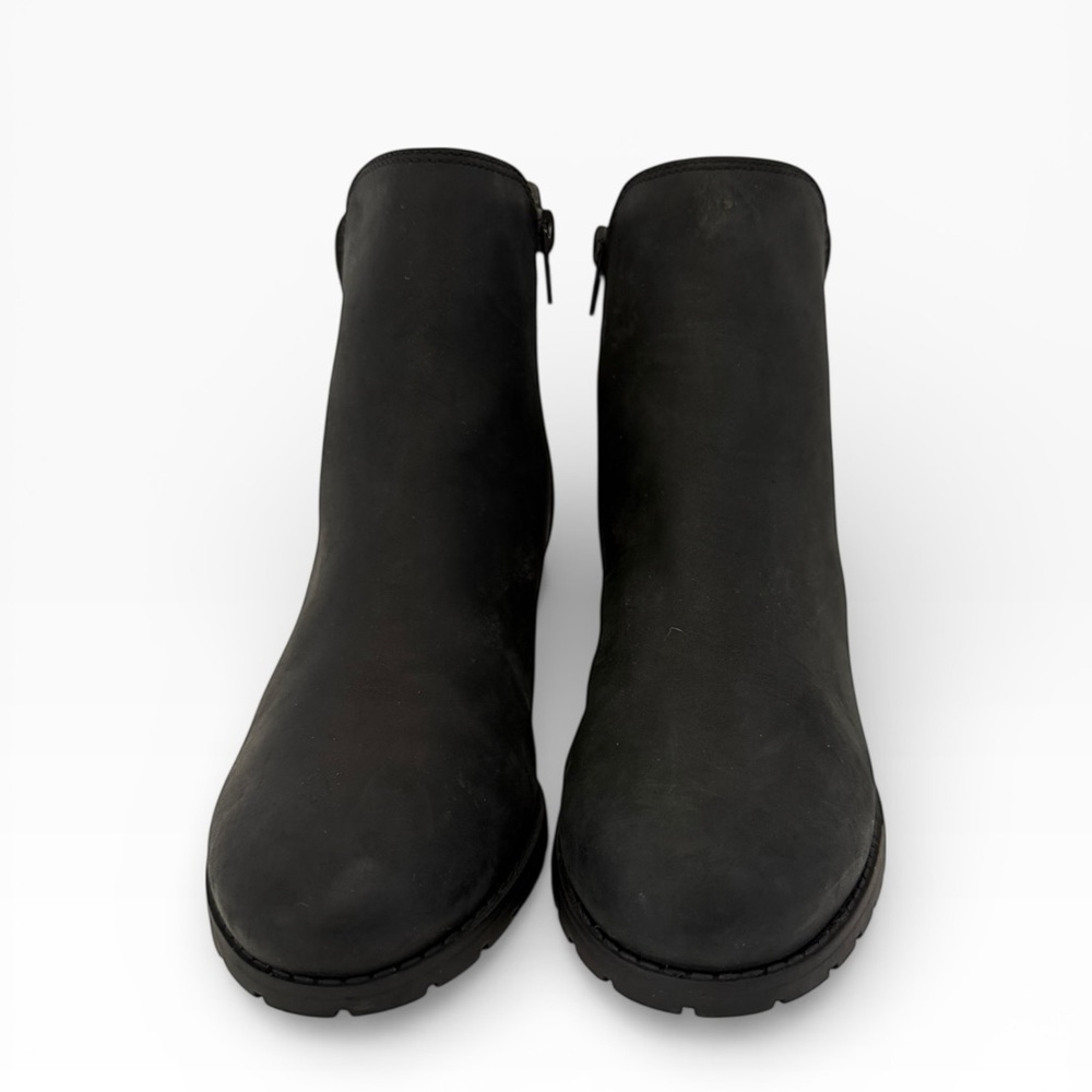 Clarks Keirsta Faye Ankle Boot Black Leather Zip Block Heel Women’s 9M